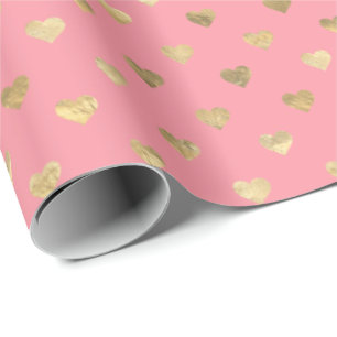Cute Pink Gold Hearts Patroon  Cadeaupapier