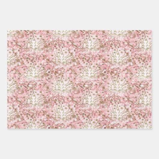 Cute Pink/Gold Kerstpatroon Inpakpapier Vel (Voorkant 2)