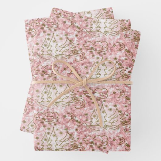 Cute Pink/Gold Kerstpatroon Inpakpapier Vel (In situ)