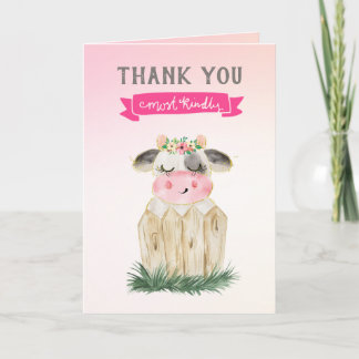 Cute Pink Gold Koe Baby shower Bedankt voor je opm
