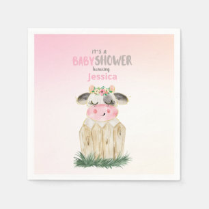 Cute Pink Gold Koe Baby shower op maat Servet