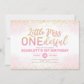 Cute Pink Gold Little Miss Onederful 1e verjaardag Kaart (Voorkant)