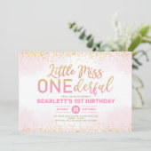 Cute Pink Gold Little Miss Onederful 1e verjaardag Kaart (Staand voorkant)
