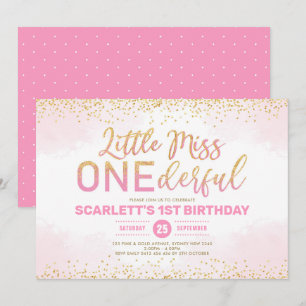 Cute Pink Gold Little Miss Onederful 1e verjaardag Kaart