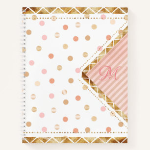 Cute Pink Gold Polka Dot Monogram Notitieboek
