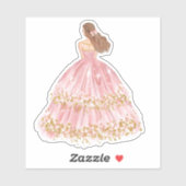 Cute Pink/Gold Princess Dress Cut Vinyl Sticker (Vel)