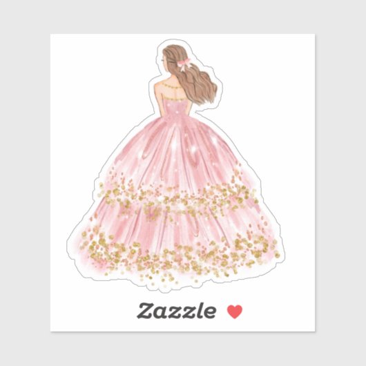 Cute Pink/Gold Princess Dress Cut Vinyl Sticker (Vel)