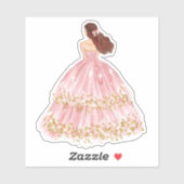 Cute Pink/Gold Princess Dress Cut Vinyl Sticker (Vel)