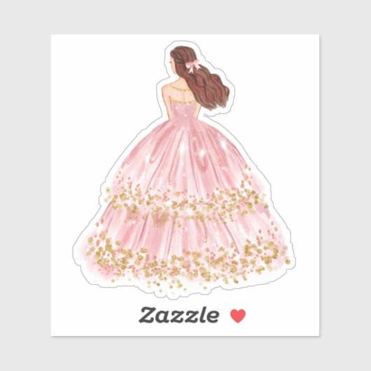 Cute Pink/Gold Princess Dress Cut Vinyl Sticker (Vel)