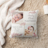 Cute Pink Gold Two Photo Baby Girl Birth Stats Kussen (Deken)