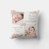 Cute Pink Gold Two Photo Baby Girl Birth Stats Kussen (Voorkant)