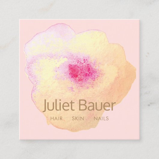 Cute Pink Gold Waterverf Flower Art Salon Spa Vierkante Visitekaartje (Voorkant)