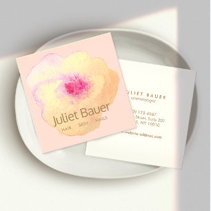 Cute Pink Gold Waterverf Flower Art Salon Spa Vierkante Visitekaartje