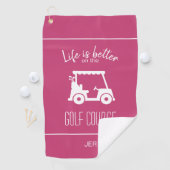 Cute Pink Golf Cart Golfer Golf Course Girly Cute Golfhanddoek (Insitu)