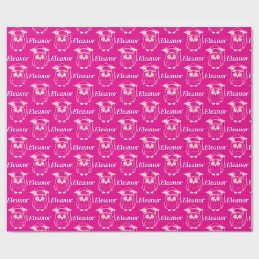 Cute Pink Grad Owl Pattern Cadeaupapier (Vlak)