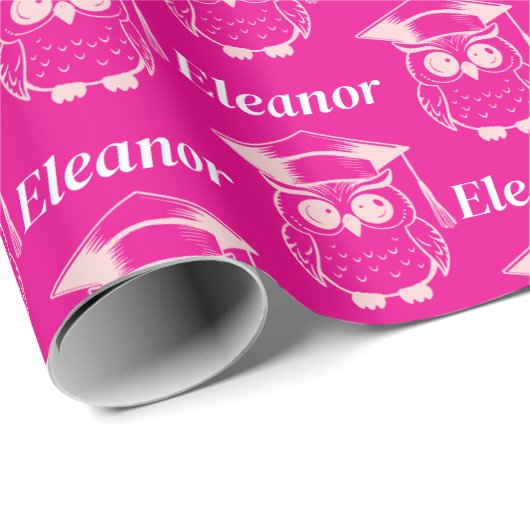 Cute Pink Grad Owl Pattern Cadeaupapier (Rol Hoek)