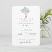 Cute Pink & Green Bouquet Bridal Shower Invitation Kaart (Staand voorkant)