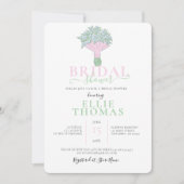 Cute Pink & Green Bouquet Bridal Shower Invitation Kaart (Voorkant)