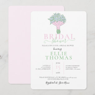 Cute Pink & Green Bouquet Bridal Shower Invitation Kaart