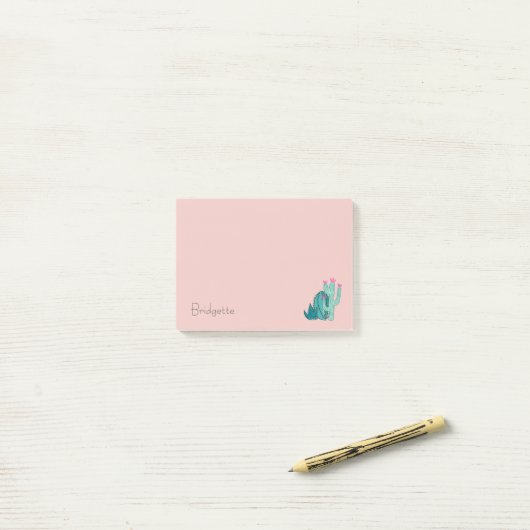 Cute Pink Green Cactus Custom Post-it® Notes (Op bureau)