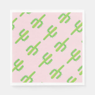 Cute Pink Green Cactus Paper Napkins Servet
