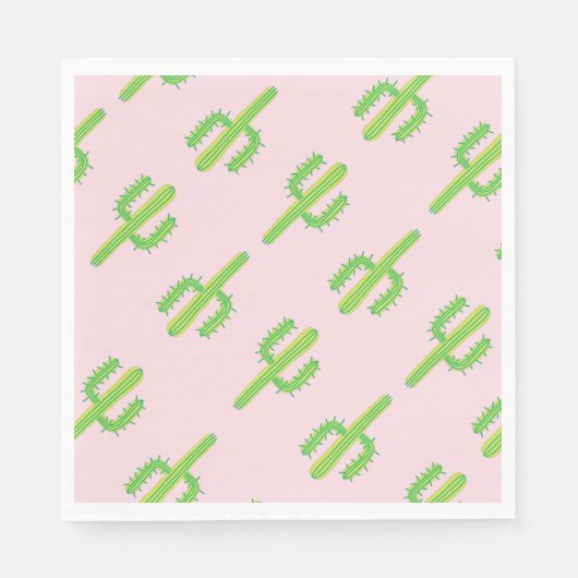 Cute Pink Green Cactus Paper Napkins Servet (Voorkant)