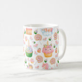 Cute Pink Green Cupcake Patroon Koffiemok (Voorkant rechts)