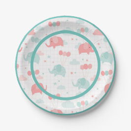 Cute Pink Green Elephant Baby shower Papieren Bordje