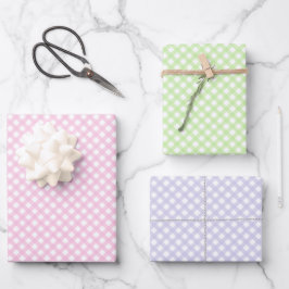 Cute Pink, Green & Lavender Pastel Gingham Pattern Inpakpapier Vel