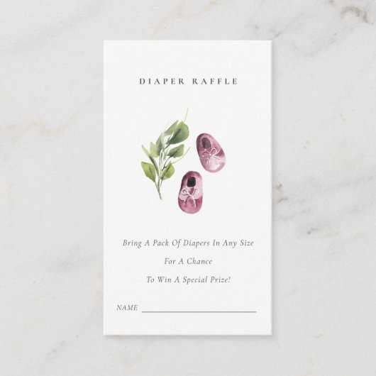 Cute Pink Green Leafy Diaper Baby shower Raffle Informatiekaartje (Voorkant)