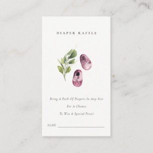 Cute Pink Green Leafy Diaper Baby shower Raffle Informatiekaartje