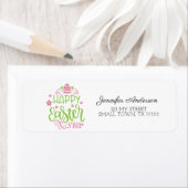 Cute Pink Green Spring Happy Easter Y-adres Etiket (Insitu)