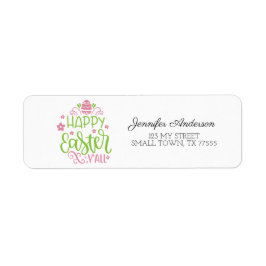 Cute Pink Green Spring Happy Easter Y-adres Etiket