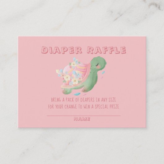 Cute Pink Green Turtle Baby shower Diaper Raffle Visitekaartje (Voorkant)