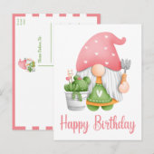 Cute Pink Green Waterverf Garden Gnome Birthday Briefkaart (Voorkant / Achterkant)