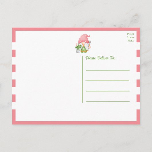 Cute Pink Green Waterverf Garden Gnome Birthday Briefkaart (Achterkant)