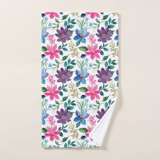 Cute Pink Greenery Pink Floral Pattern Bad Handdoek (Handdoek)