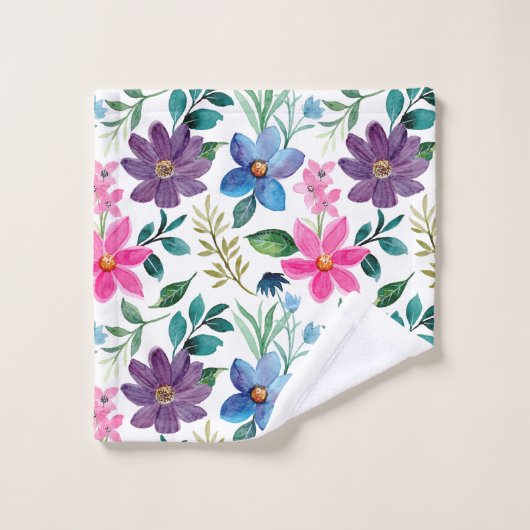 Cute Pink Greenery Pink Floral Pattern Bad Handdoek (Wasdoekje)