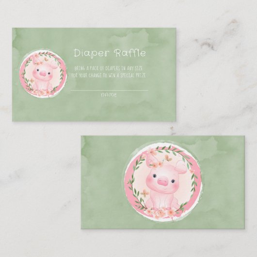 Cute Pink Greenery Wreath Diaper Raffle Visitekaartje (Voorkant / Achterkant)