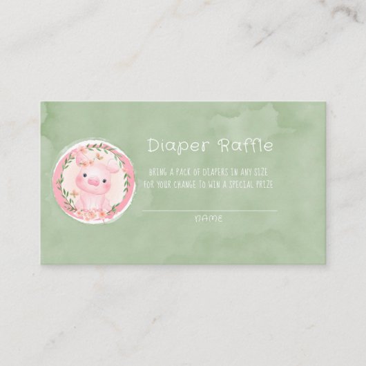 Cute Pink Greenery Wreath Diaper Raffle Visitekaartje (Voorkant)