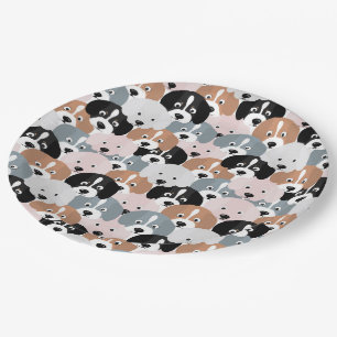 Cute Pink Grey Black Brown Puppy Dogs Illustratie Papieren Bordje