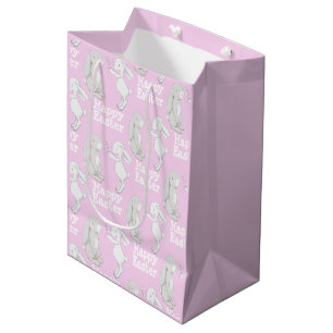 Cute Pink Grey Bunny Happy Paast Gift Medium Cadeauzakje