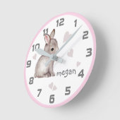 Cute Pink Grey Bunny Heart Wall klok (Hoek)
