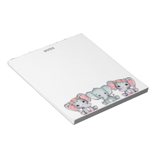Cute Pink Grey Elephant Feminine-laptop Notitieblok (Schuin)