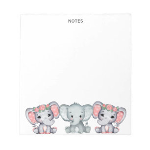 Cute Pink Grey Elephant Feminine-laptop Notitieblok