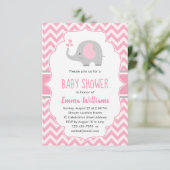 Cute Pink Grey Elephant Girl Baby shower Kaart (Staand voorkant)