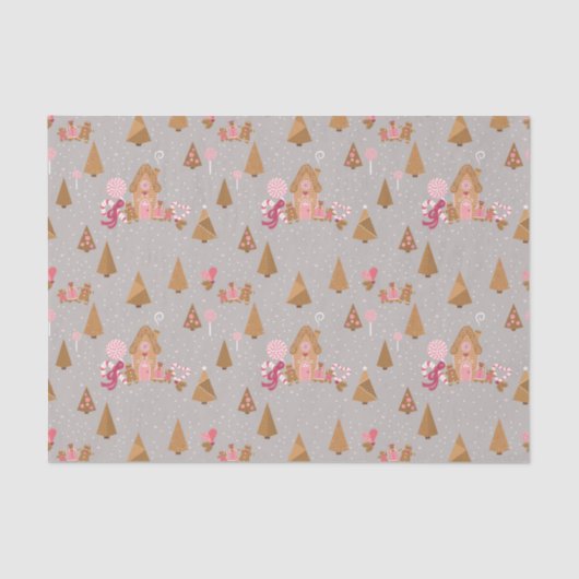 Cute Pink Grey Gingerbrood Candy Cane Weefpapier Tissuepapier (Voorkant)