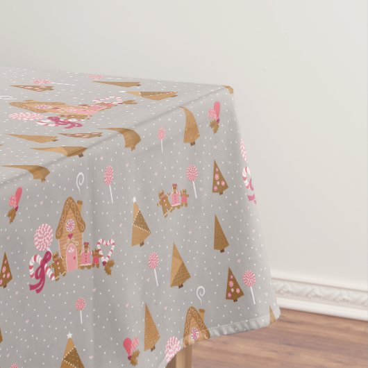 Cute Pink Grey Gingerbrood Candy Canes Tablecloth Tafelkleed (Voorbeeld)