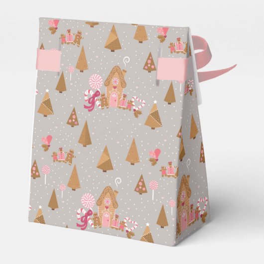 Cute Pink Grey Gingerbrood House Candy Cane Bedankdoosjes (Achterkant)