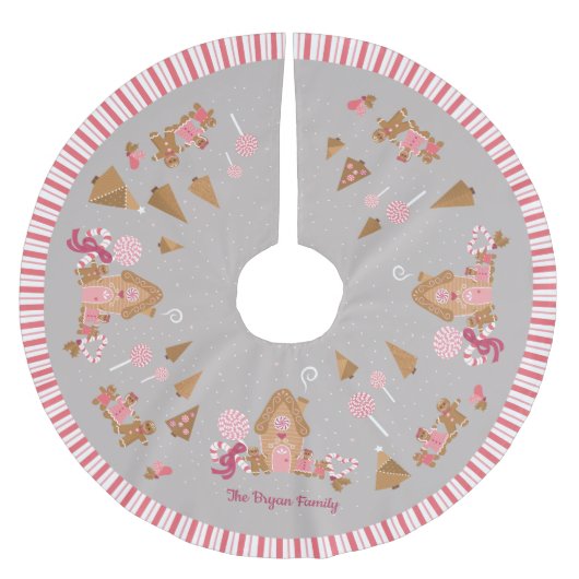 Cute Pink Grey Gingerbrood House Candy Cane Kerstboom Rok (Voorkant)